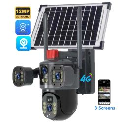 4G sim card camera monitoring V380 4 lenses 3 screens 12MP 6k outdoor security network camera 360 PTZ IP closed-circuit television Wireless WIFI solar