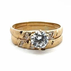 Woman’s Ladies 14k Yellow Gold CZ Cubic Zirconia Bridal Set Engagement and Wedding Band Ring Size 9 GP3118385