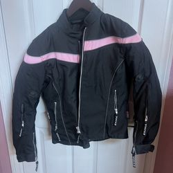 black and pink women's Vulcan motorcycle jacket