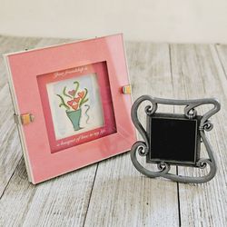 3" Multi-layered Pink Floral Your Friendship is a Bouquet of Love in My Life Framed Decor & 1" Silver Photo Frame Set. Miniatures Tiny Small Decor. 


