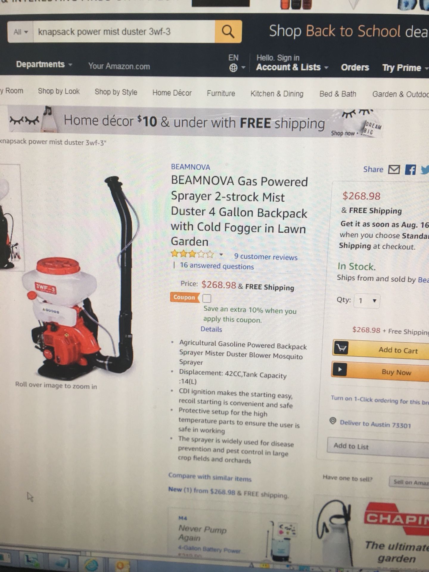 Duster backpack sprayer. Farm.