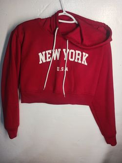 Red New York USA Cropped Hoodie – Women’s Pullover