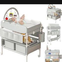 Baby Changing Table with Storage Drawers Portable Folding Diaper Station