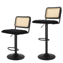 Modern Rattan Bar Stools Set Of 2 - Natural Woven Design, Swivel Seat