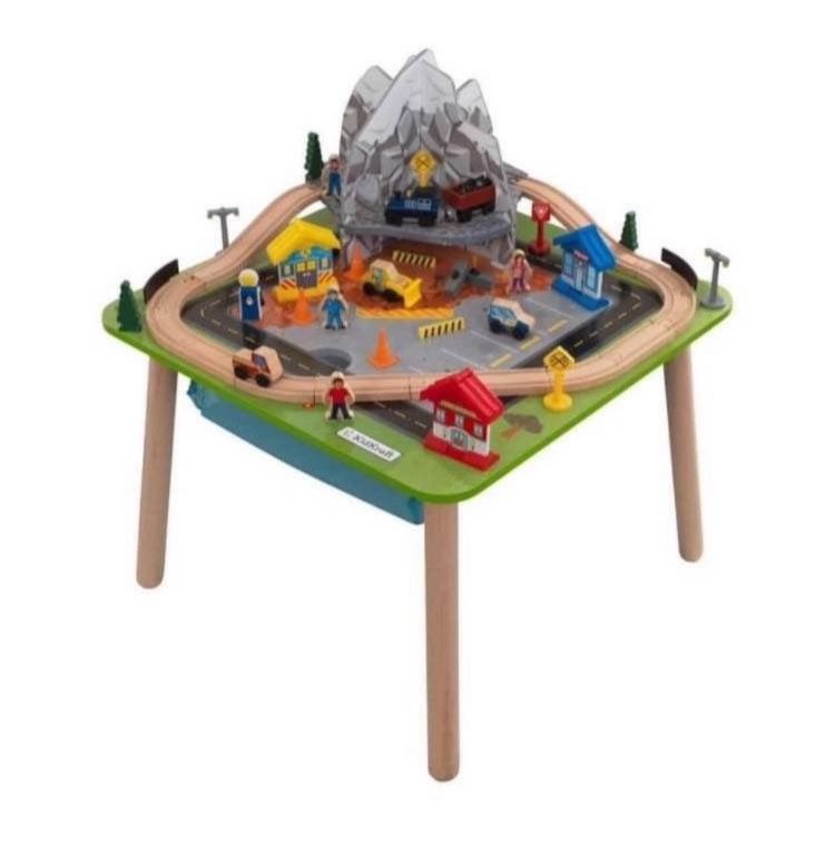 Rocky Mountain Wooden Train Set and Train Table with 50 Accessories, New In Box