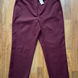Ann Taylor LOFT Womens The Perfect Straight Pants Burgundy Wine Sz 12 Chino NWT