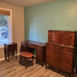 Antique Walnut  Furniture: Dresser, Writing Desk, Stool, Nightstand 
