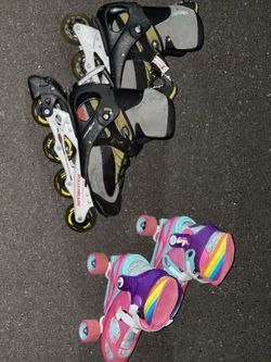 Rollerblades and girls four-wheel skates