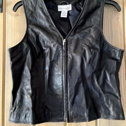 Biker leather black vest