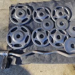 Olympic Curl Bar And Weights 