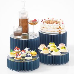 4 Pack Buffet Risers, Foldable Food Display Risers with Acrylic Disc, Dessert Table Display Set, Cardboard Paper Cupcake Cake Stand for Party Cylinder