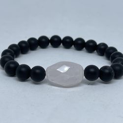 Natural Charged Rose Quartz & Onyx Bracelet(known For : Healer, Help Love, remove & Block Negativity, Reduce Stress & Anxiety )