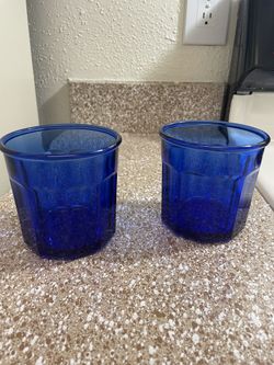 Set Of 2 Cobalt Blue Jelly Jar Glasses 