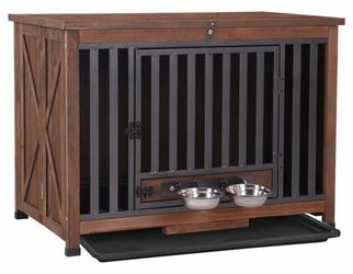 Air100 Wooden Dog Crate AIR100, Folding Design, Strong Iron Door - Brown