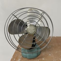 Antique Aqua Blue Fan. Works! 