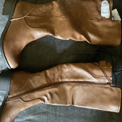 St. John's Bay Duluth Memory Foam Booties, in Cognac (a brown color).