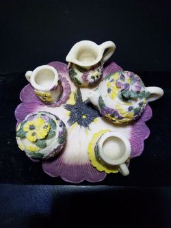 Fantasy Village miniature resin tea set