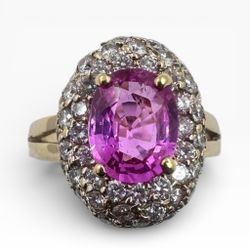14K Yellow Gold Ring with 1.50 Ct. Pink Sapphire and Diamonds. (Size 6.25)