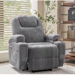 Power Lift Recliner with Massage for Seniors, Classic Single Sofa with 2-Cup Holders, Gray Corduroy
