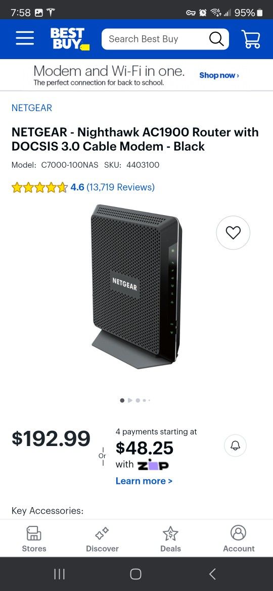 Netgear Nighthawk AC1900 WIFI Cable Modem Router