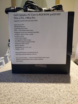 DELL OPTIPLEX 9020 PC  RAM, 512 SSD, WIN 11 PRO 64-BIT, OFFICE PRO.  SEE SPEC SHEET FOR MORE INFO.  COMPLETELY REBUILT AND UPGRADED