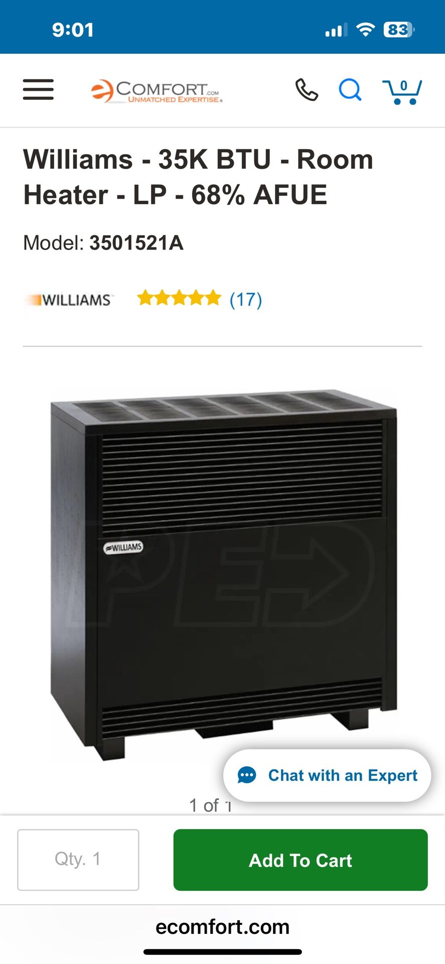 WILLIAMS 35K BTU Propane Room Heater