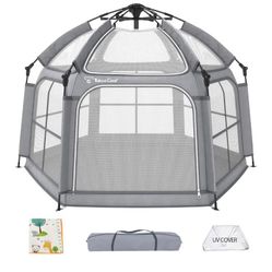 Pop up Playpen, Play Yard with Travel Bag, 6 Ground Stakes, 6 Sand Stakes
