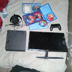 Ps4 Slim With Ps4 Games, Mic, Controller And Onn. Monitor