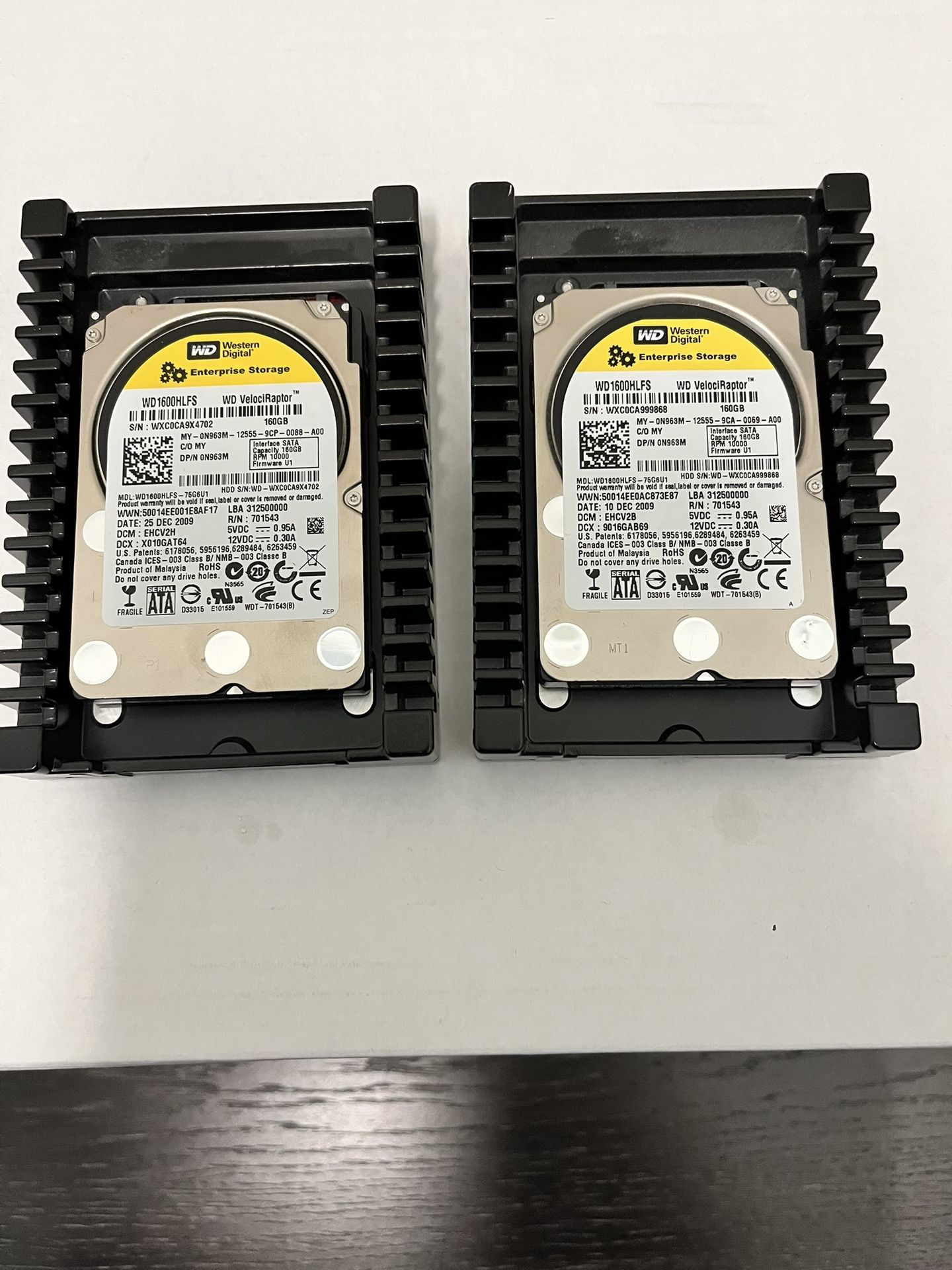 (2) - Western Digital - 160 GB Server SATA Hard Drives & Caddy