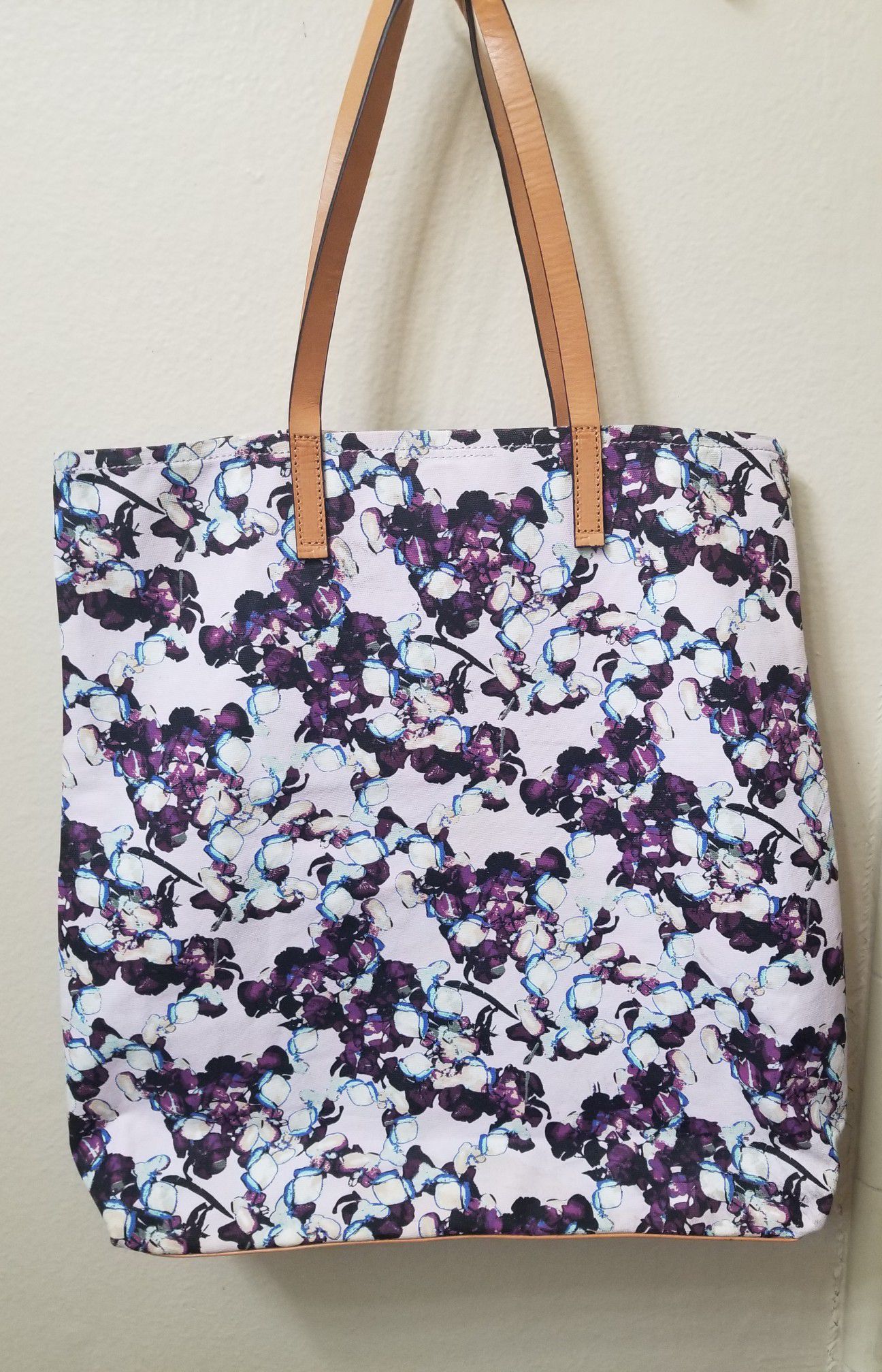 Banana Republic Lilac Floral Graphic Print Tote Bag, Canvas & Leather