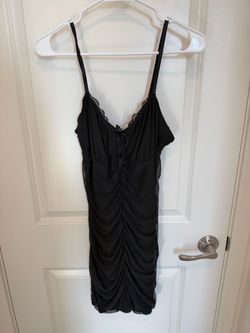 H&M Divided Black Mini Dress M Ruched Mesh Slip Tie Straps