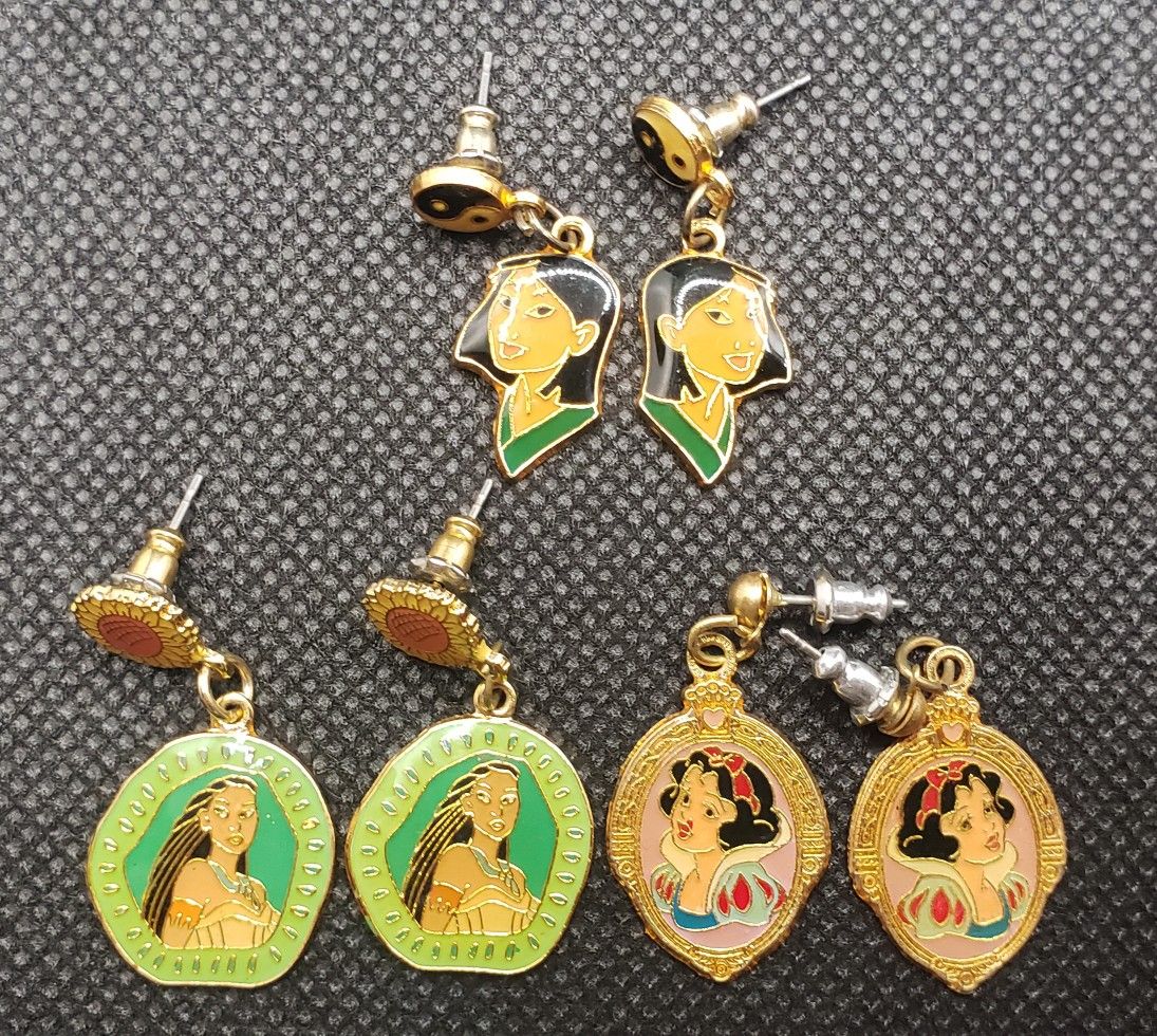 Vintage 90s Disney princesses Mulan, Pocahontas, Snow White earrings **$5 each pair**