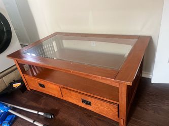 Wood table with glass