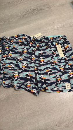 No Boundaries Men's panda Elastic Waist Swim Trunks, 6" inseam size Medium 32-34