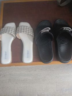 White bamboo and rubber black sandals