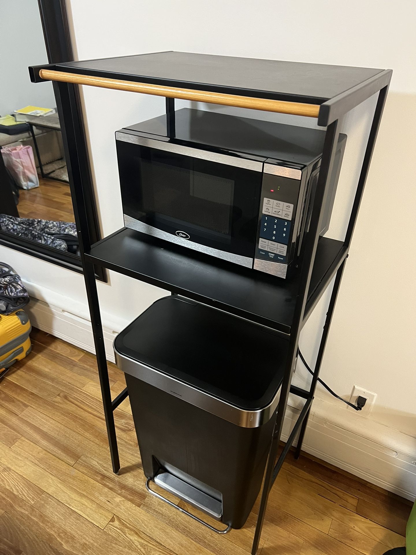 Microwave stand shop with trash can