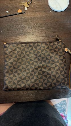 Brown Geometric Print Zip Clutch Pouch