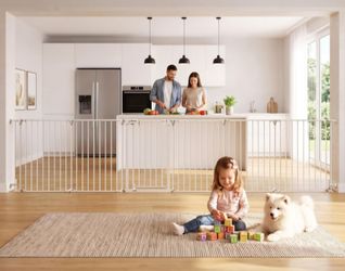 Mumeasy 150" Extra Wide Baby Gate, Play Yard Long Dog Gate, white