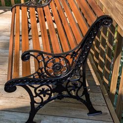 Vintage Cast Iron Park Bench With Hard Wood Slabs