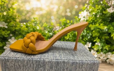 Ermonn Braided Strap Mustard Yellow High Heel Mule