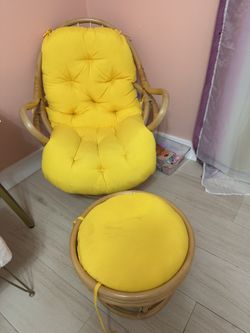 Rattan Chair And Matching Stool Set