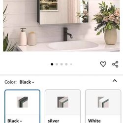 TokeShimi 16 x 26 Inch Black Medicine Cabinet with Stepless Adjustable Wide Storage Mirror