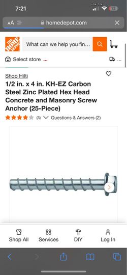KH-EZ 1/2 x 4 in. Hex Head Masonry Screw Anchors 25-Pack