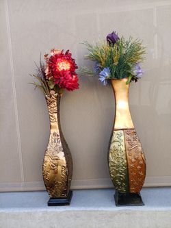 2 Vases w Fake Flowers 26" and 24" tall