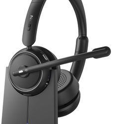 LEVN [2024 Version] Wireless Headset with Mic for Work, Bluetooth Headset with Microphone (AI Noise Cancelling), Wireless Headset for Work from Home/O