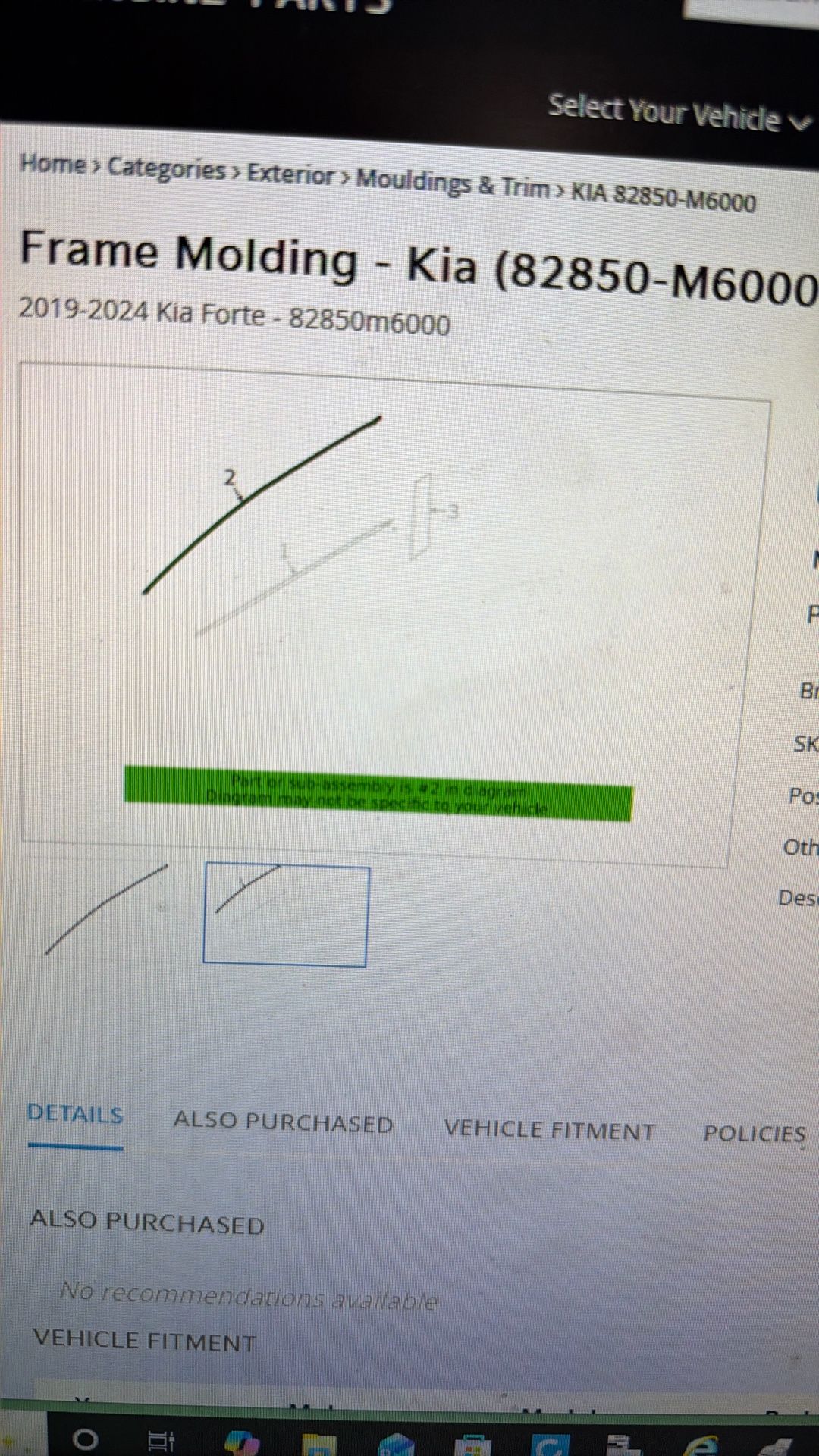 2019-24 Kia Forte Left Door Trim Molding