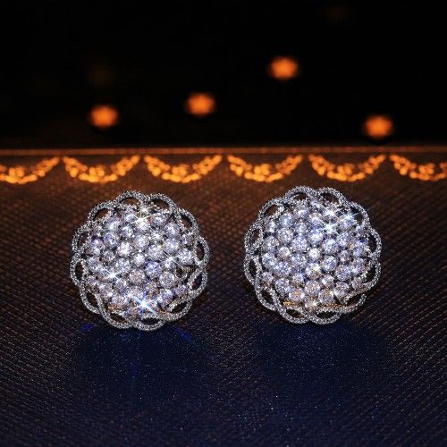 "Beautiful Large Flower CZ Luxury Stud Earrings for Women, VP1007