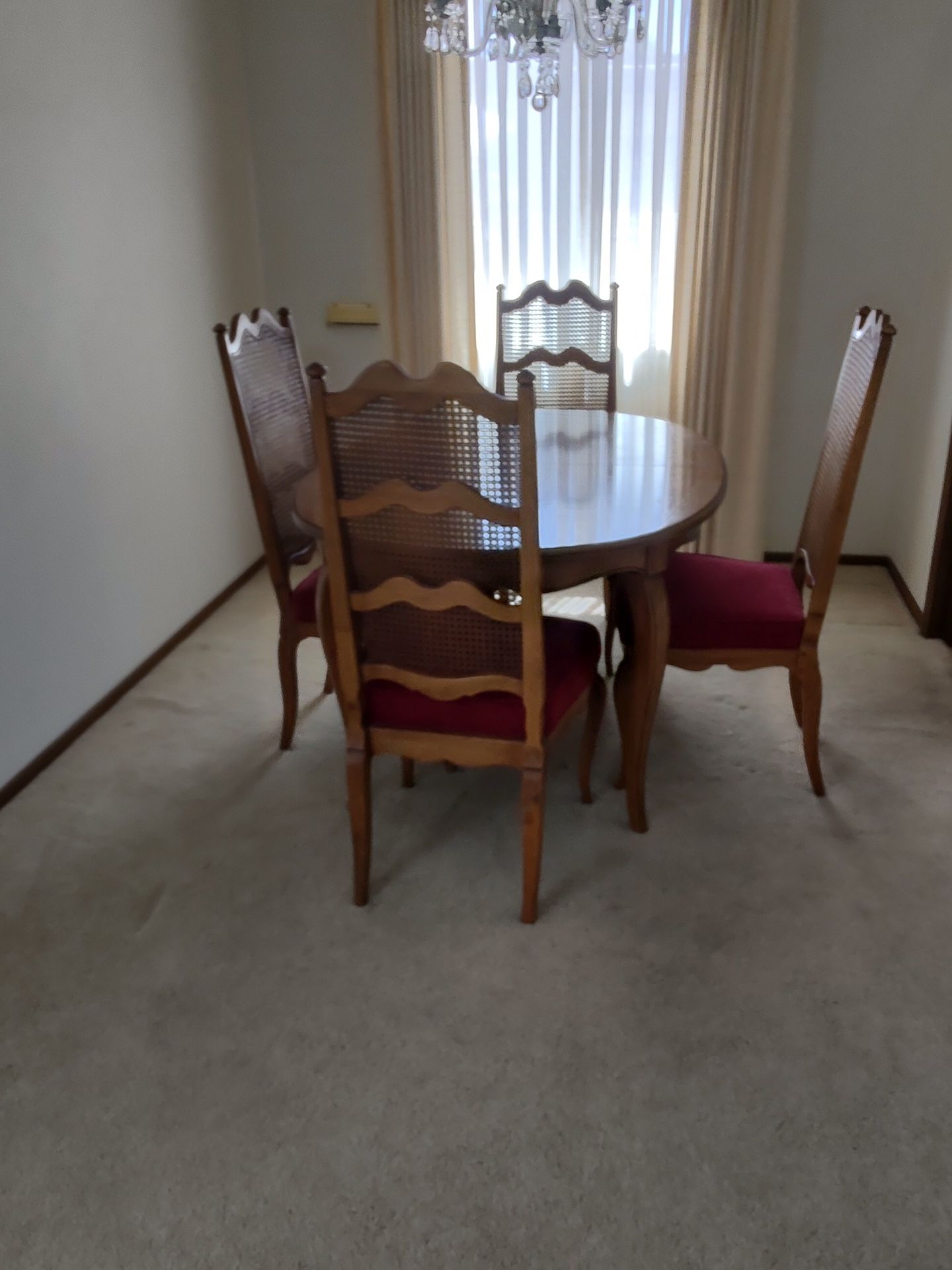 Vintage Wood Dinette Set  Chairs With Burgundy/wine Padded Cushions  Cane Back  Excellent Condition 