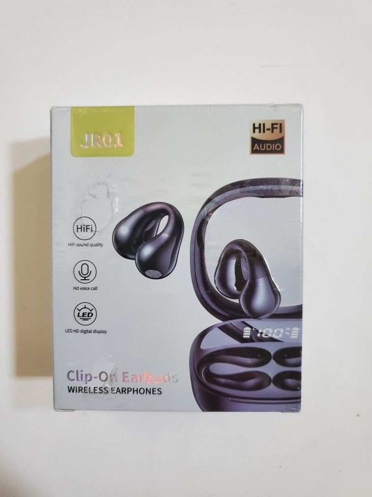 Clip-On Open Ear Headphones, Wireless Earbuds Bluetooth 5.3, Clip Earbuds with Digital Display Charging Case 80 Hours Playtime, IPX5 Waterproof Sports