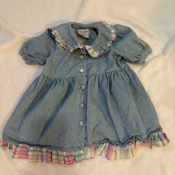 vintage toddler girl's denim dress  Samara, featuring a plaid collar Size 3t